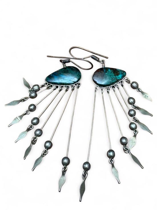 Jewelry - Peruvian turquoise and silver-tone dangle earrings